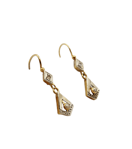 Boucles d'oreilles Boucles d’oreilles dormeuses Art déco en or 18k, perle et diamants taille rose, vers 1910 58 Facettes A07897