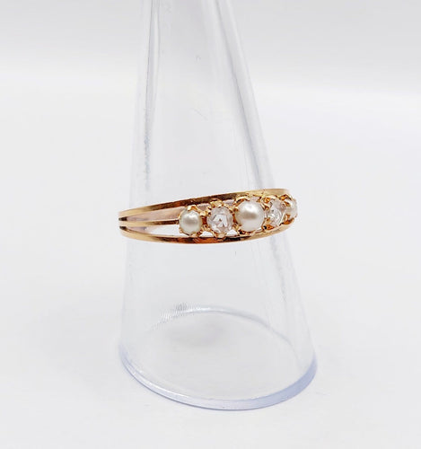 Bague 59 Bague jarretière en or rose 18k, perles et diamants taille rose, vers 1900 58 Facettes A07899