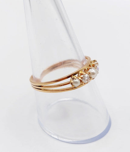 Bague 59 Bague jarretière en or rose 18k, perles et diamants taille rose, vers 1900 58 Facettes A07899