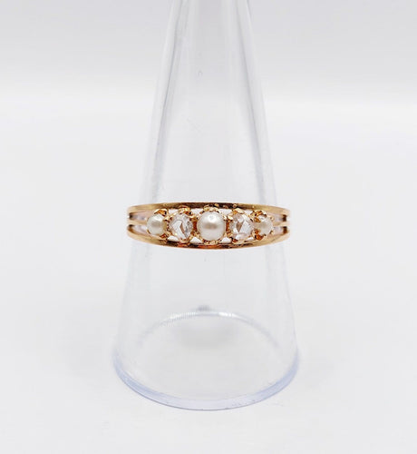 Bague 59 Bague jarretière en or rose 18k, perles et diamants taille rose, vers 1900 58 Facettes A07899