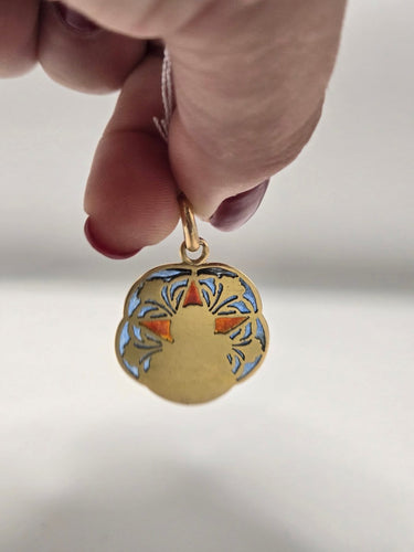 Pendentif Médaille religieuse - Or jaune 750/1000, émail plique-à-jour, Joseph et l’Enfant Jésus 58 Facettes Pendentif-7