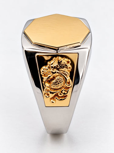 Bague 62 Chevalière homme en or bicolore 18 carats 58 Facettes Tri