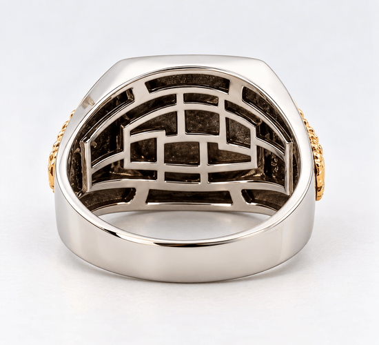 Bague 62 Chevalière homme en or bicolore 18 carats 58 Facettes Tri
