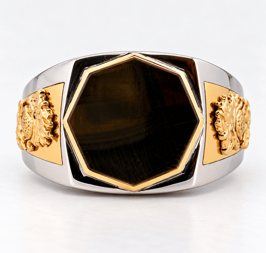 Bague 62 Chevalière homme en or bicolore 18 carats 58 Facettes Tri