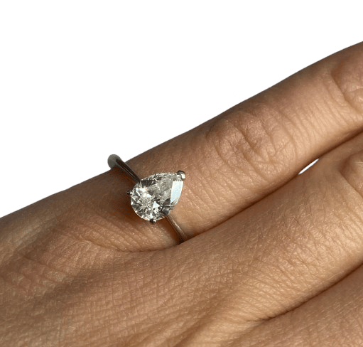 Bague 47 Bague de fiançailles en or blanc 18k avec diamant poire 0,95 ct GIA 58 Facettes BOR/260357