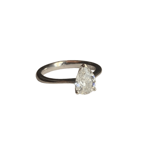 Bague 47 Bague de fiançailles en or blanc 18k avec diamant poire 0,95 ct GIA 58 Facettes BOR/260357