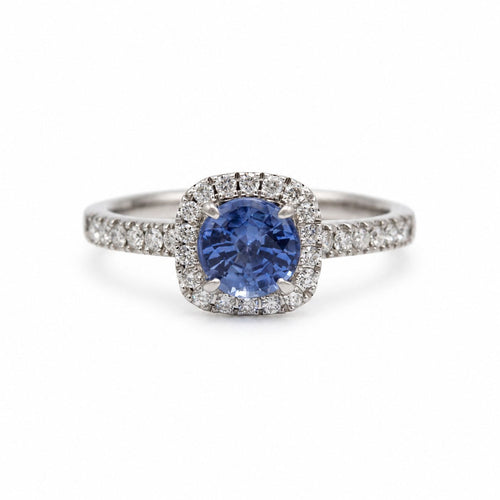 Bague 51 Bague de fiançailles en or blanc 750, saphir et diamants 58 Facettes 260255R