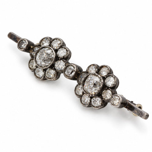 Broche Broche barrette marguerites en or jaune 750 et argent 800 avec diamants 58 Facettes 260254R
