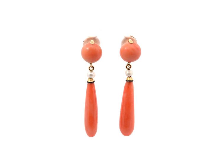Boucles d'oreilles Boucles d'oreilles anciennes en corail et perles fines 58 Facettes 26993