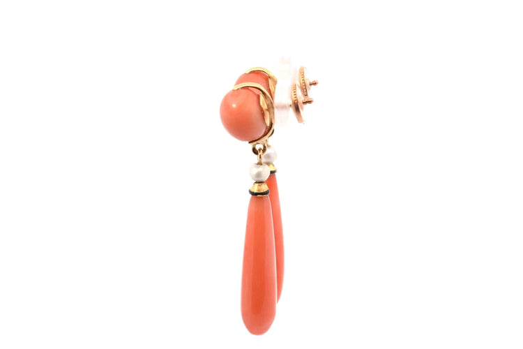 Boucles d'oreilles Boucles d'oreilles anciennes en corail et perles fines 58 Facettes 26993