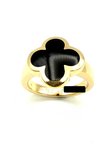 Bague 55 Van Cleef & Arpels Pure Alhambra - Bague en or jaune 18k et onyx 58 Facettes VCA BG 1056