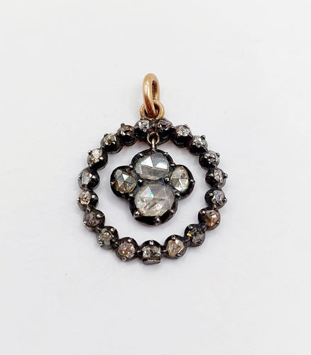 Pendentif Pendentif victorien - Or rose 18k et argent, diamants taille rose, vers 1820 58 Facettes A07817