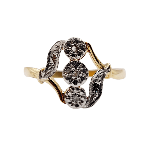 Bague 61 Bague ancienne à fleurs en or 18k et diamants taille rose 58 Facettes A07909