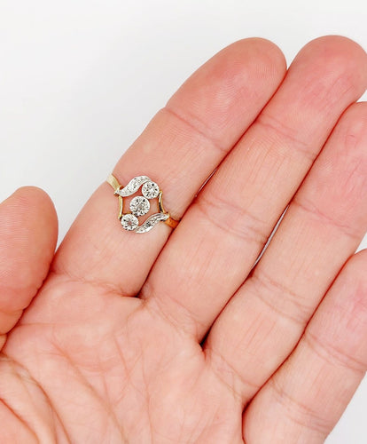 Bague 61 Bague ancienne à fleurs en or 18k et diamants taille rose 58 Facettes A07909