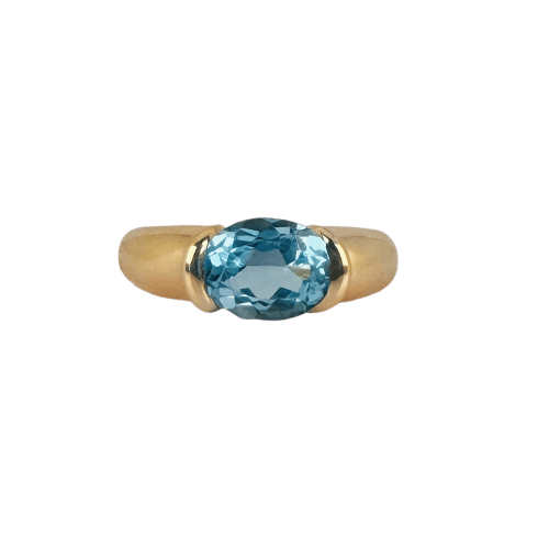 Bague 52 Bague en or jaune 18k avec topaze bleue ovale de 4 ct 58 Facettes 2609007