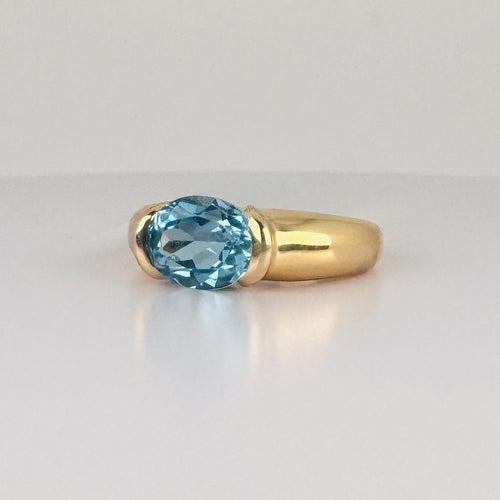 Bague 52 Bague en or jaune 18k avec topaze bleue ovale de 4 ct 58 Facettes 2609007