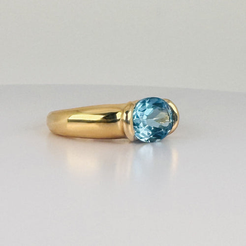 Bague 52 Bague en or jaune 18k avec topaze bleue ovale de 4 ct 58 Facettes 2609007