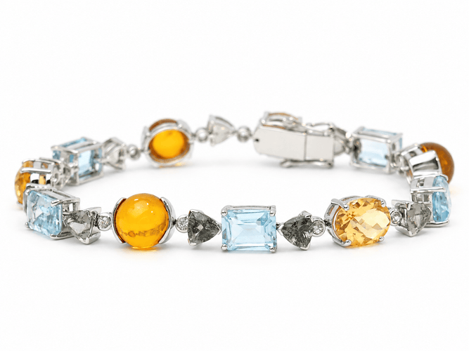 Bracelet Bracelet en or blanc 18 carats, pierres fines, diamants et ambre 58 Facettes 31746