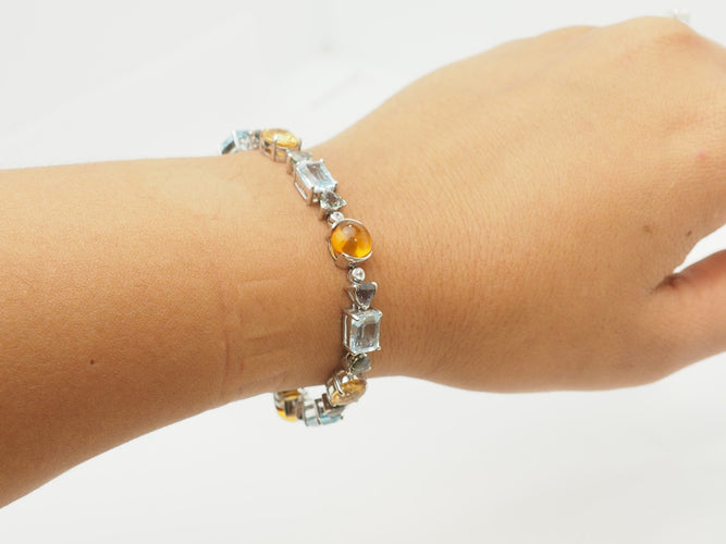 Bracelet Bracelet en or blanc 18 carats, pierres fines, diamants et ambre 58 Facettes 31746