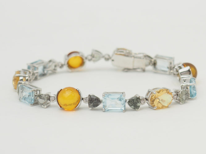Bracelet Bracelet en or blanc 18 carats, pierres fines, diamants et ambre 58 Facettes 31746