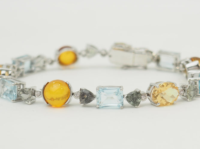 Bracelet Bracelet en or blanc 18 carats, pierres fines, diamants et ambre 58 Facettes 31746