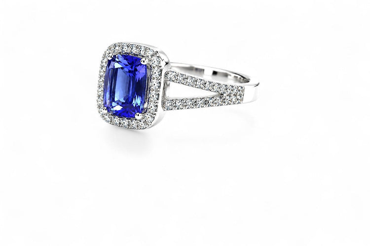 Bague 53 Tanzanite Impériale - Bague en or blanc 18 carats, tanzanite et diamants 58 Facettes F84LP28