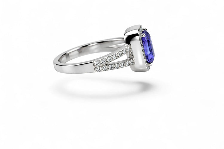 Bague 53 Tanzanite Impériale - Bague en or blanc 18 carats, tanzanite et diamants 58 Facettes F84LP28