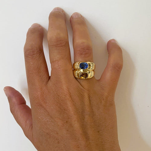 Bague 55 Bague Toi et Moi en or jaune 18k avec saphirs bleus et jaunes 58 Facettes LMB-380