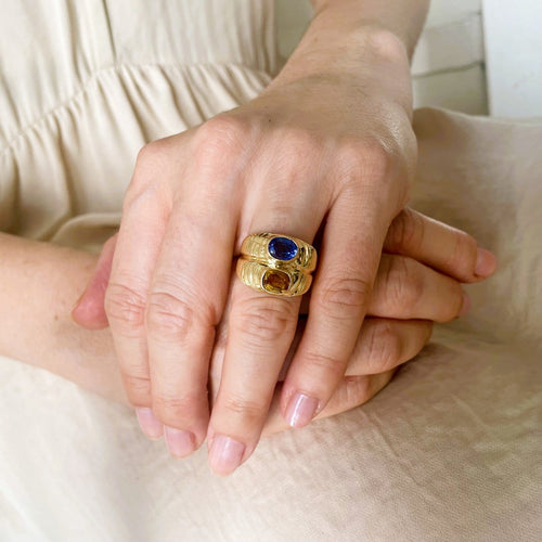 Bague 55 Bague Toi et Moi en or jaune 18k avec saphirs bleus et jaunes 58 Facettes LMB-380