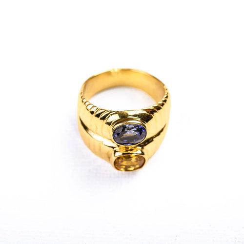 Bague 55 Bague Toi et Moi en or jaune 18k avec saphirs bleus et jaunes 58 Facettes LMB-380