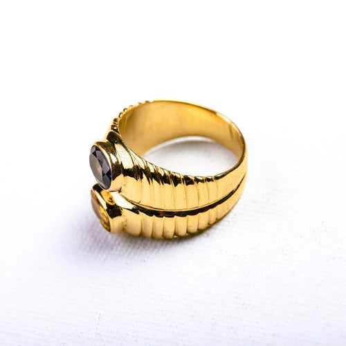 Bague 55 Bague Toi et Moi en or jaune 18k avec saphirs bleus et jaunes 58 Facettes LMB-380