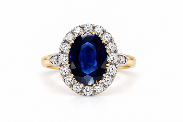 Bague 59 La Pompadour Éternelle - Bague Pompadour en or jaune 18 carats, saphir et diamants 58 Facettes F76LP28