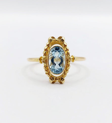 Bague 60 Art déco - Bague en or 18k, aigue-marine et couronne fleurie (vers 1920) 58 Facettes A07910