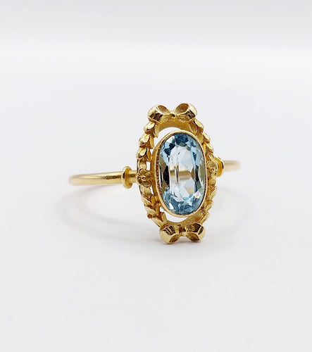Bague 60 Art déco - Bague en or 18k, aigue-marine et couronne fleurie (vers 1920) 58 Facettes A07910