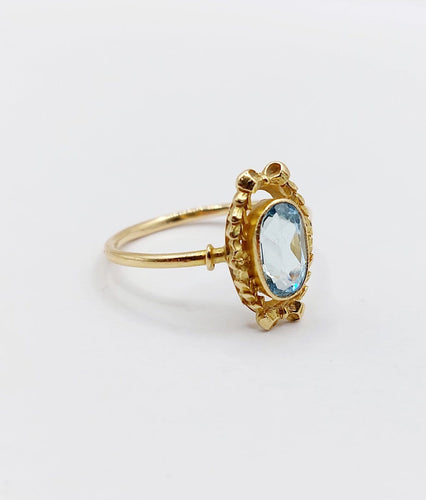 Bague 60 Art déco - Bague en or 18k, aigue-marine et couronne fleurie (vers 1920) 58 Facettes A07910