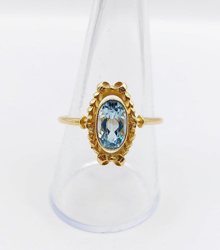 Bague 60 Art déco - Bague en or 18k, aigue-marine et couronne fleurie (vers 1920) 58 Facettes A07910