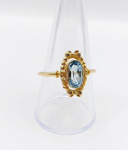 Bague 60 Art déco - Bague en or 18k, aigue-marine et couronne fleurie (vers 1920) 58 Facettes A07910