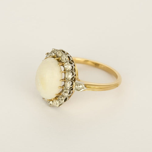 Bague 57 Bague marguerite en or jaune et or gris, opale et diamants taille ancienne 58 Facettes 58FC68
