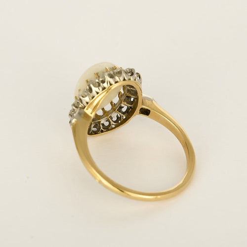 Bague 57 Bague marguerite en or jaune et or gris, opale et diamants taille ancienne 58 Facettes 58FC68