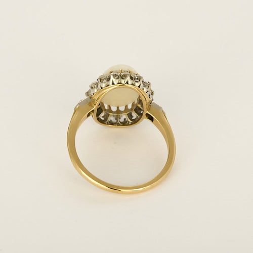 Bague 57 Bague marguerite en or jaune et or gris, opale et diamants taille ancienne 58 Facettes 58FC68