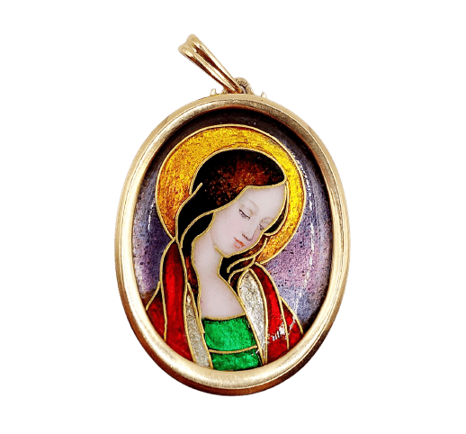 Pendentif Pendentif porte-photo reliquaire en or 18k, émail de Limoges, vers 1950 58 Facettes A07916