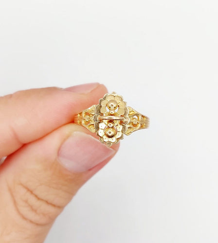 Bague 58 Bague chevalière victorienne en or rose 18k, fleur, vers 1890 58 Facettes A07917