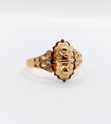 Bague 58 Bague chevalière victorienne en or rose 18k, fleur, vers 1890 58 Facettes A07917