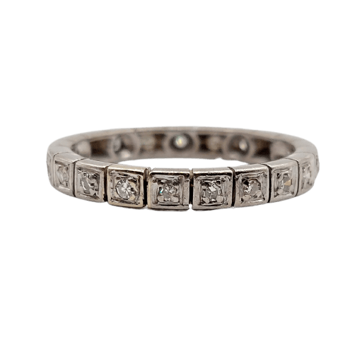 Bague 55.5 Alliance américaine en or blanc 18k avec diamants, vers 1960 58 Facettes A07918