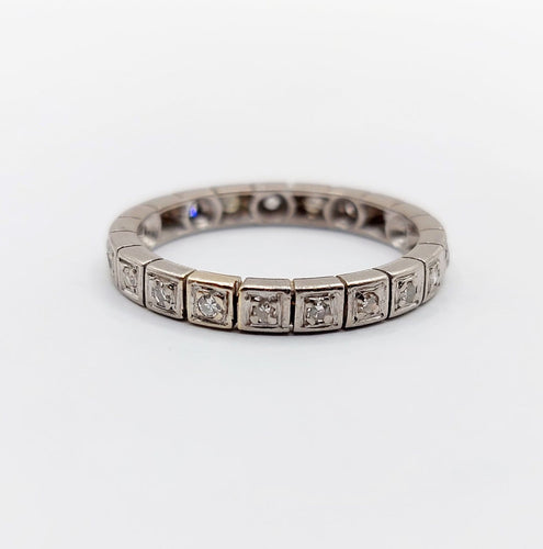 Bague 55.5 Alliance américaine en or blanc 18k avec diamants, vers 1960 58 Facettes A07918