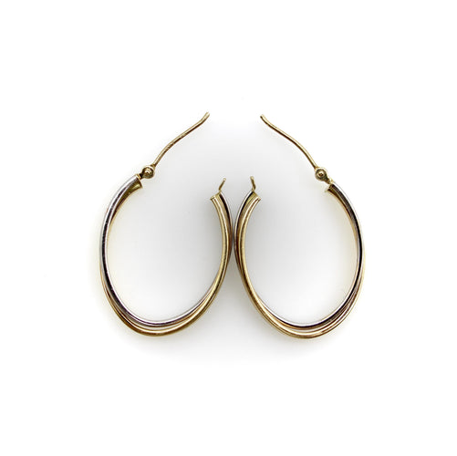 Boucles d'oreilles Créoles ovales bicolores en or 14k 58 Facettes 11235