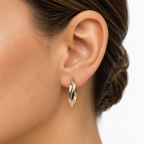 Boucles d'oreilles Créoles ovales bicolores en or 14k 58 Facettes 11235