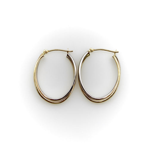 Boucles d'oreilles Créoles ovales bicolores en or 14k 58 Facettes 11235