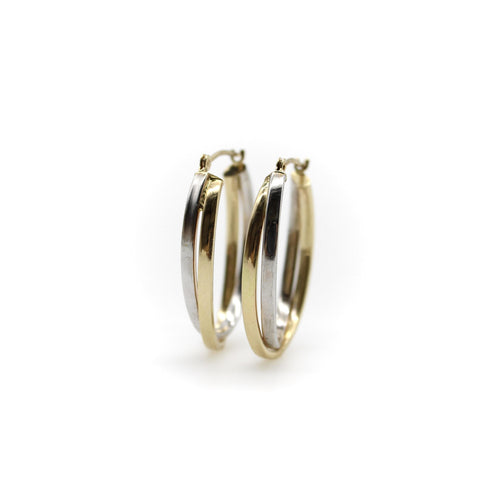 Boucles d'oreilles Créoles ovales bicolores en or 14k 58 Facettes 11235