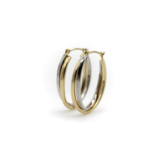 Boucles d'oreilles Créoles ovales bicolores en or 14k 58 Facettes 11235